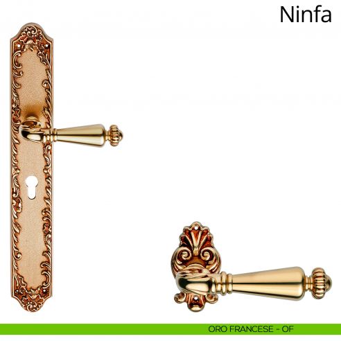 Maniglia con placca big per porta Ninfa Linea Calì - oro francese - foro yale