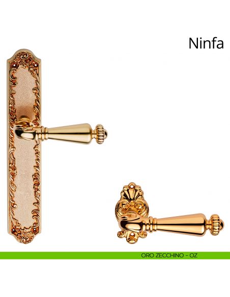 Maniglia con placca big per porta Ninfa Linea Calì - oro zecchino - placca cieca