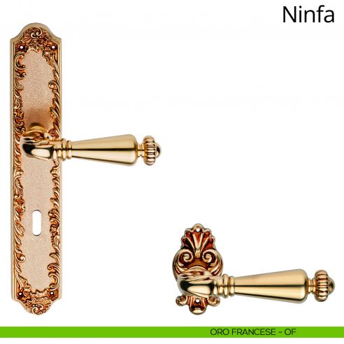 Maniglia con placca small per porta Ninfa Linea Calì - oro francese - placca cieca