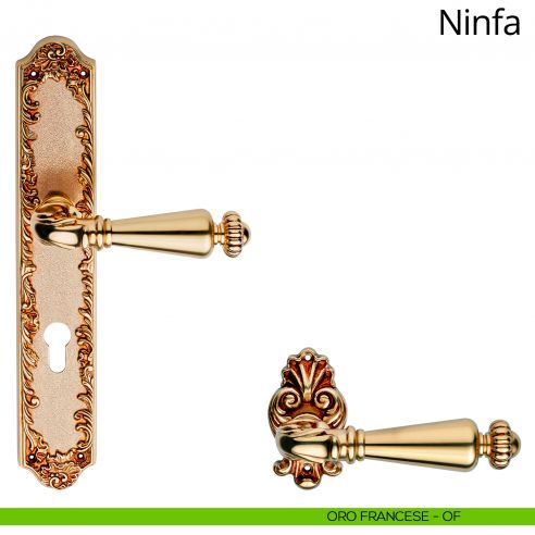 Maniglia con placca small per porta Ninfa Linea Calì - oro francese - foro yale