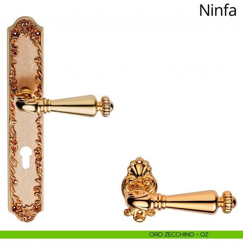 Maniglia con placca small per porta Ninfa Linea Calì - oro zecchino - foro yale