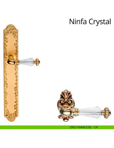 Maniglia Swarovski con placca big per porta Ninfa Crystal Linea Calì - oro francese - placca cieca