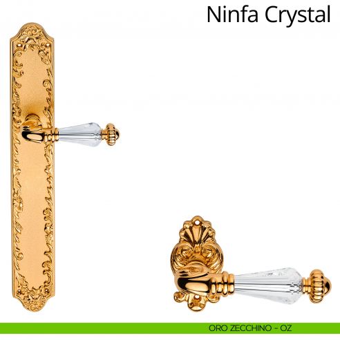 Maniglia Swarovski con placca big per porta Ninfa Crystal Linea Calì - oro zecchino - placca cieca