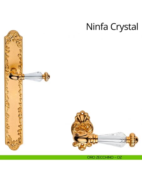 Maniglia Swarovski con placca big per porta Ninfa Crystal Linea Calì - oro zecchino - placca cieca
