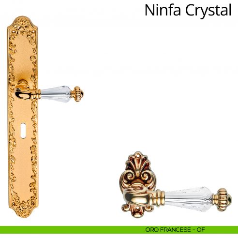 Maniglia Swarovski con placca big per porta Ninfa Crystal Linea Calì - oro francese - foro patent