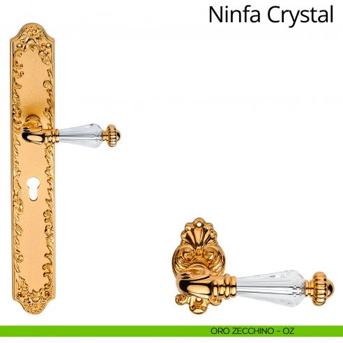Maniglia Swarovski con placca big per porta Ninfa Crystal Linea Calì - oro zecchino - foro yale
