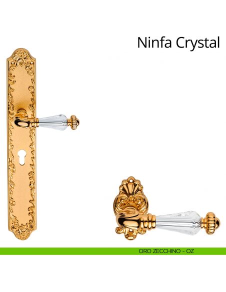 Maniglia Swarovski con placca big per porta Ninfa Crystal Linea Calì - oro zecchino - foro yale