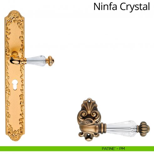 Maniglia Swarovski con placca big per porta Ninfa Crystal Linea Calì - patinè - foro yale