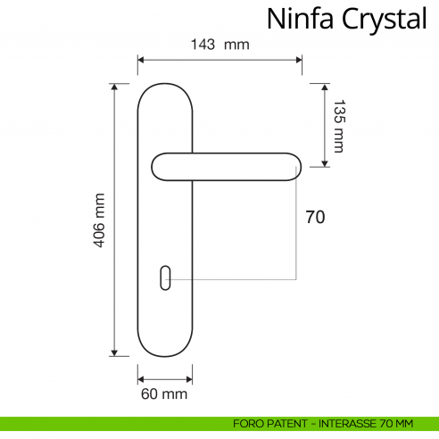 Maniglia Swarovski con placca big per porta Ninfa Crystal Linea Calì foro patent interasse 70 mm
