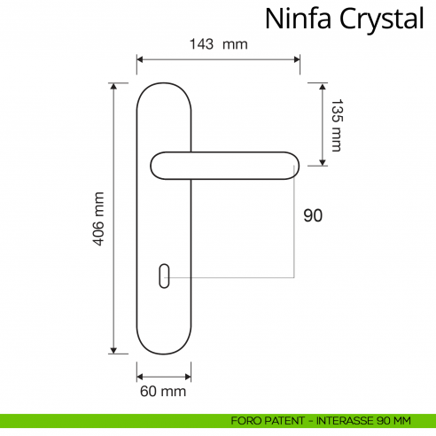 Maniglia Swarovski con placca big per porta Ninfa Crystal Linea Calì foro patent interasse 90 mm