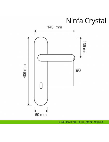 Maniglia Swarovski con placca big per porta Ninfa Crystal Linea Calì foro patent interasse 90 mm