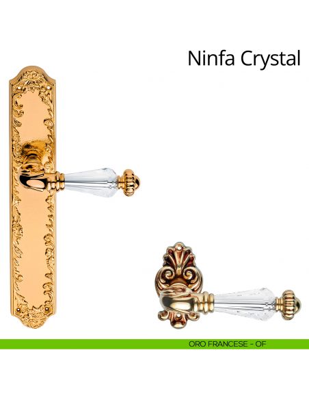 Maniglia Swarovski con placca small per porta Ninfa Crystal Linea Calì - oro francese - placca cieca