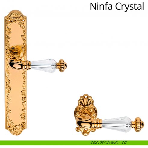 Maniglia Swarovski con placca small per porta Ninfa Crystal Linea Calì - oro zecchino - placca cieca