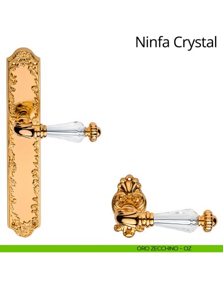 Maniglia Swarovski con placca small per porta Ninfa Crystal Linea Calì - oro zecchino - placca cieca