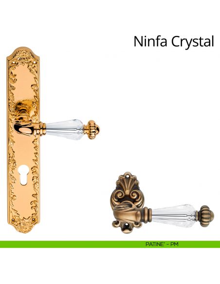 Maniglia Swarovski con placca small per porta Ninfa Crystal Linea Calì - patinè - foro yale