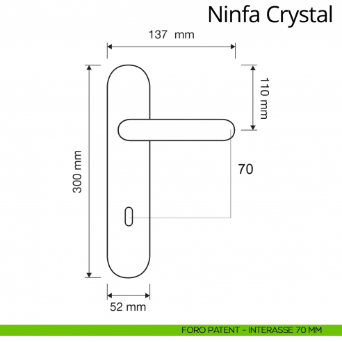 Maniglia Swarovski con placca small per porta Ninfa Crystal Linea Calì foro patent interasse 70 mm