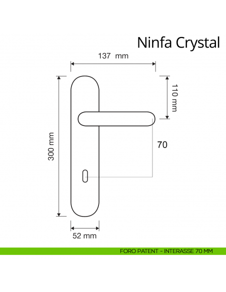 Maniglia Swarovski con placca small per porta Ninfa Crystal Linea Calì foro patent interasse 70 mm