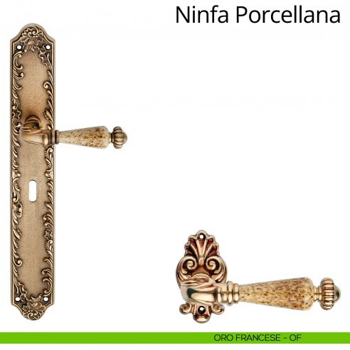 Maniglia porcellana con placca big per porta Ninfa Porcellana Linea Calì - oro francese - foro patent