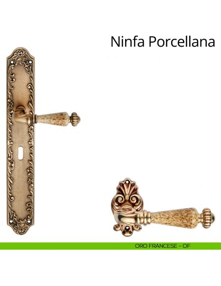 Maniglia porcellana con placca big per porta Ninfa Porcellana Linea Calì - oro francese - foro patent