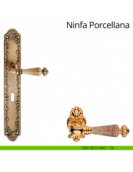 Maniglia porcellana con placca big per porta Ninfa Porcellana Linea Calì - oro zecchino - foro patent