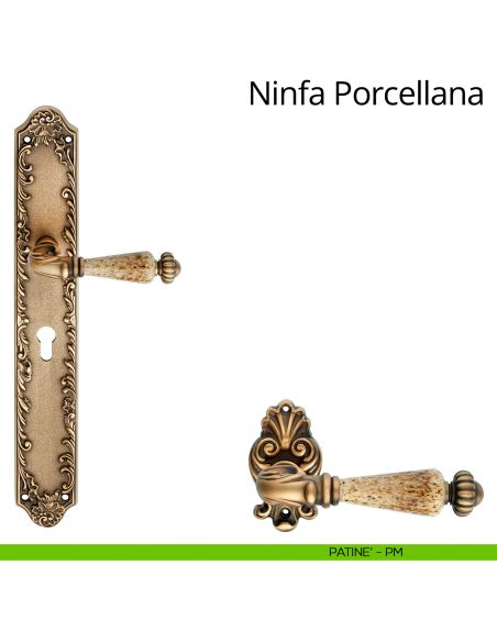 Maniglia porcellana con placca big per porta Ninfa Porcellana Linea Calì - patinè - foro yale