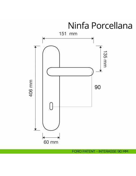 Maniglia porcellana con placca big per porta Ninfa Porcellana Linea Calì placca foro patent interasse 90 mm