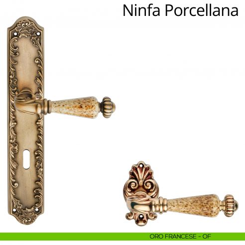 Maniglia porcellana con placca small per porta Ninfa Porcellana Linea Calì - oro francese - foro patent