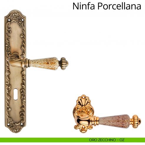 Maniglia porcellana con placca small per porta Ninfa Porcellana Linea Calì - oro zecchino - foro patent