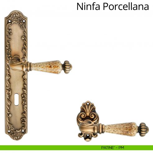 Maniglia porcellana con placca small per porta Ninfa Porcellana Linea Calì - patinè - foro patent
