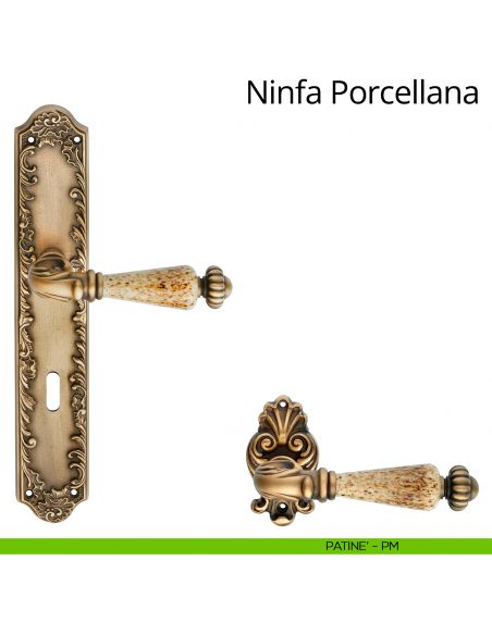 Maniglia porcellana con placca small per porta Ninfa Porcellana Linea Calì - patinè - foro patent