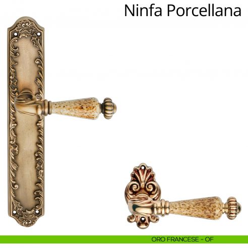 Maniglia porcellana con placca small per porta Ninfa Porcellana Linea Calì - oro francese - placca cieca
