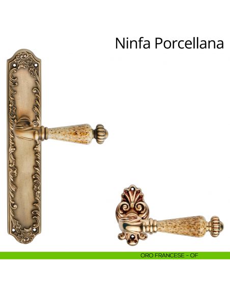 Maniglia porcellana con placca small per porta Ninfa Porcellana Linea Calì - oro francese - placca cieca