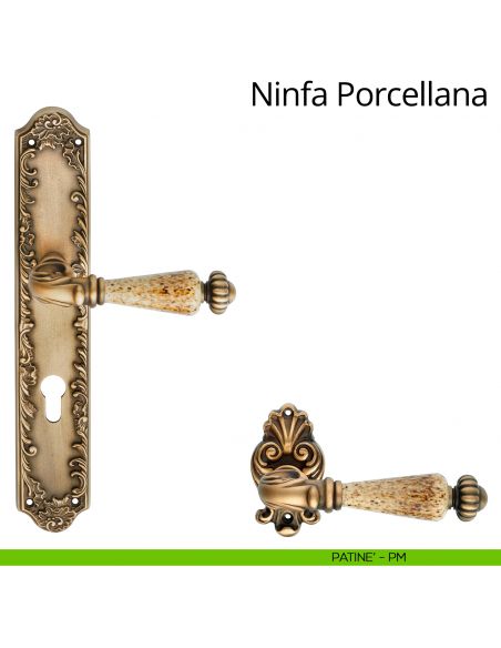 Maniglia porcellana con placca small per porta Ninfa Porcellana Linea Calì - patinè - foro yale