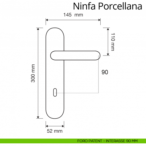 Maniglia porcellana con placca small per porta Ninfa Porcellana Linea Calì placca foro patent interasse 90 mm