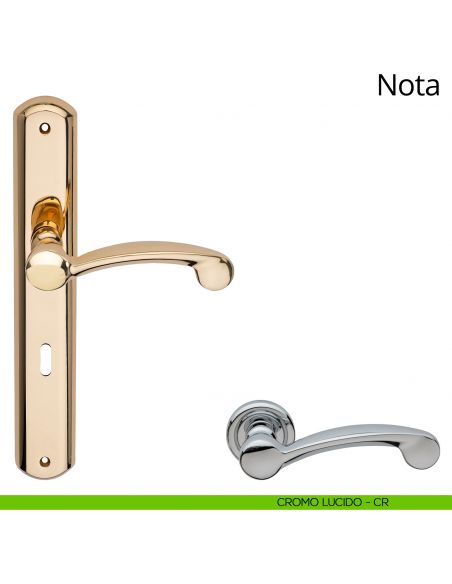 Maniglia con placca per porta Nota Linea Calì - cromo lucido - foro patent