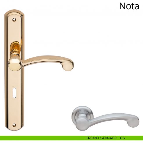 Maniglia con placca per porta Nota Linea Calì - cromo satinato - foro patent