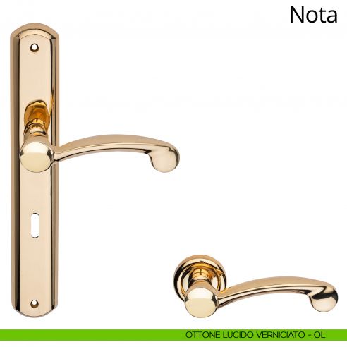 Maniglia con placca per porta Nota Linea Calì - ottone lucido satinato - foro patent