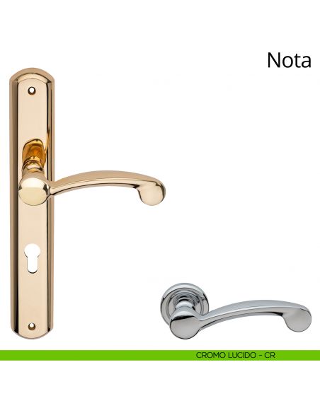Maniglia con placca per porta Nota Linea Calì - cromo lucido - foro yale