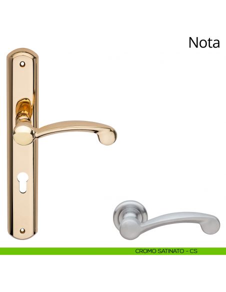 Maniglia con placca per porta Nota Linea Calì - cromo satinato - foro yale
