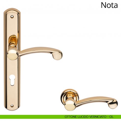 Maniglia con placca per porta Nota Linea Calì - ottone lucido satinato - foro yale