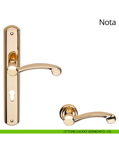 Maniglia con placca per porta Nota Linea Calì - ottone lucido satinato - foro yale