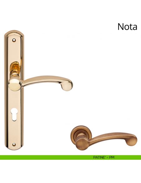 Maniglia con placca per porta Nota Linea Calì - patinè - foro yale