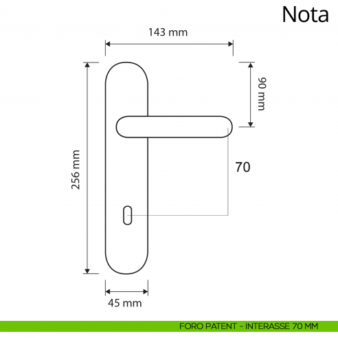 Maniglia con placca per porta Nota Linea Calì placca foro patent interasse 70 mm