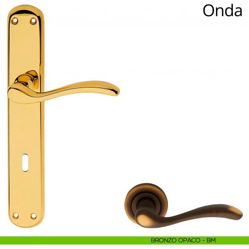 Maniglia con placca per porta Onda Linea Calì - bronzo opaco - foro patent