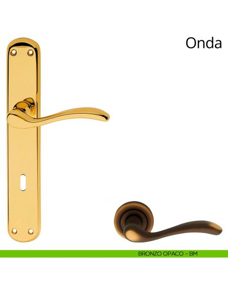 Maniglia con placca per porta Onda Linea Calì - bronzo opaco - foro patent