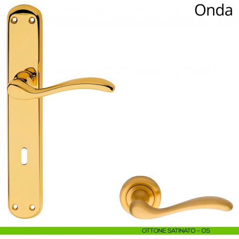 Maniglia con placca per porta Onda Linea Calì - ottone satinato - foro patent