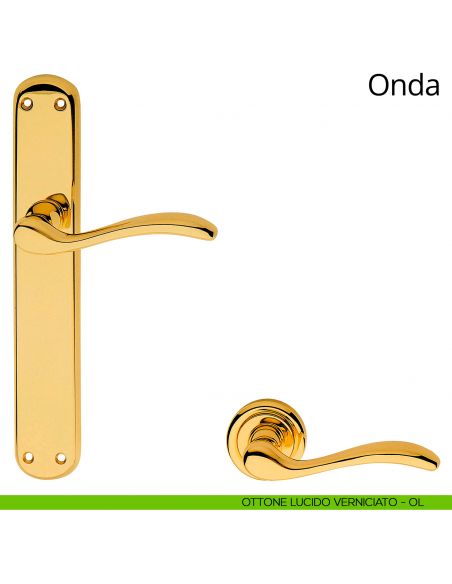 Maniglia con placca per porta Onda Linea Calì - ottone lucido verniciato - placca cieca