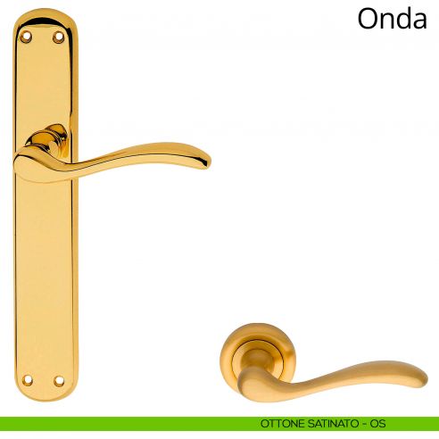 Maniglia con placca per porta Onda Linea Calì - ottone satinato - placca cieca