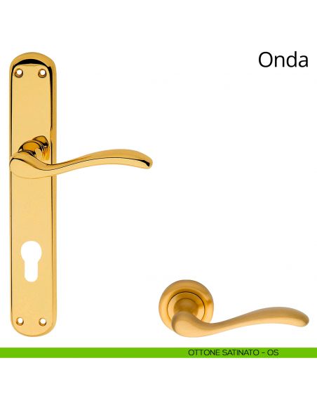 Maniglia con placca per porta Onda Linea Calì - ottone satinato - foro yale
