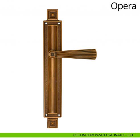 Maniglia con placca per porta Opera Linea Calì - ottone bronzato satinato - placca cieca